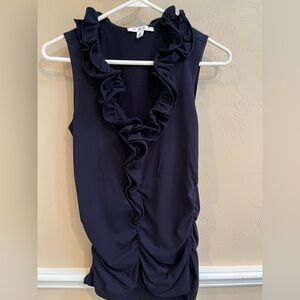 CABI navy ruffled top